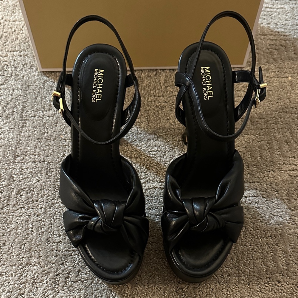 Michael Kors Black Knotted Leather Slingback Heels